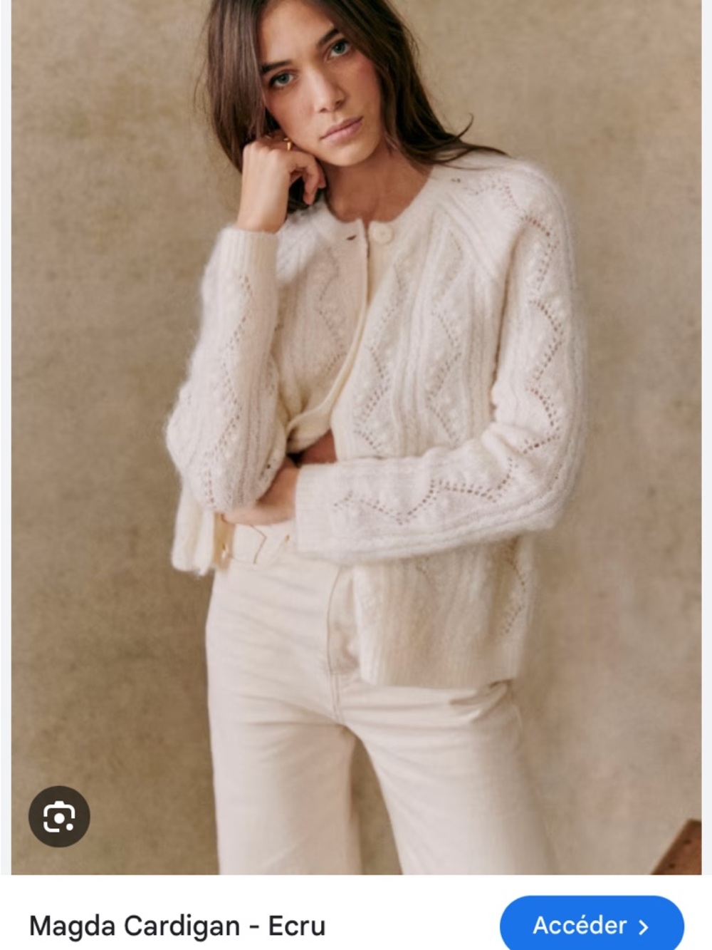 🇫🇷 Sezane Ecru Openwork Mohair-Blend Cropped Cardigan - Picture 5 of 12